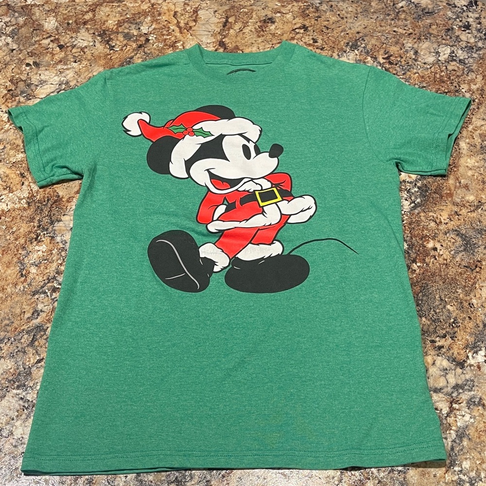 Disney Green Mickey Mouse Christmas Tee Size S